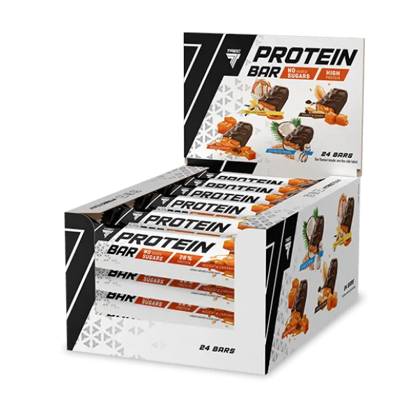 Zestaw batonów proteinowych nugatowo-karmelowych w mlecznej czekoladzie PROTEIN BAR NOUGAT & CARAMEL x 24 szt.